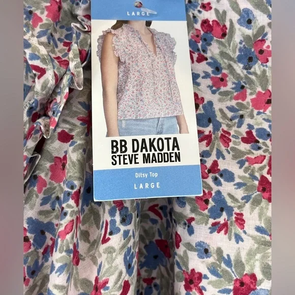 BB Dakota by Steve Madden Floral Ruffle Cap-Sleeve Top size large - Picture 6 of 6